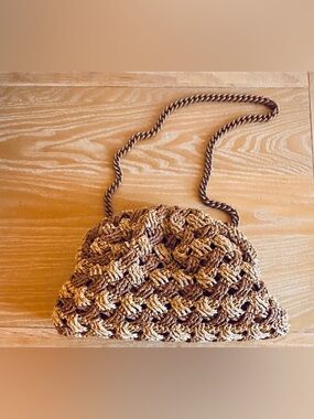 Natural Beige Knitted Crossbody Bag with Rope Strap